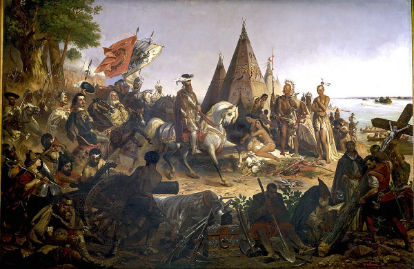 “Descoberta do Mississipi”, de William Powell, mostrando os primeiros momentos da colonização inglesa na América do Norte. “Descoberta do Mississipi”, de William Powell, mostrando os primeiros momentos da colonização inglesa na América do Norte.