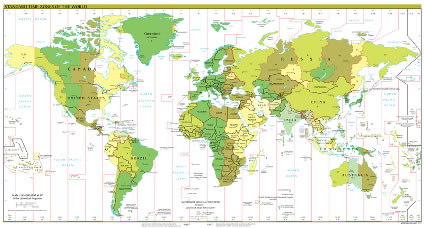 Fusos horários Mapa com os fusos horários do mundo